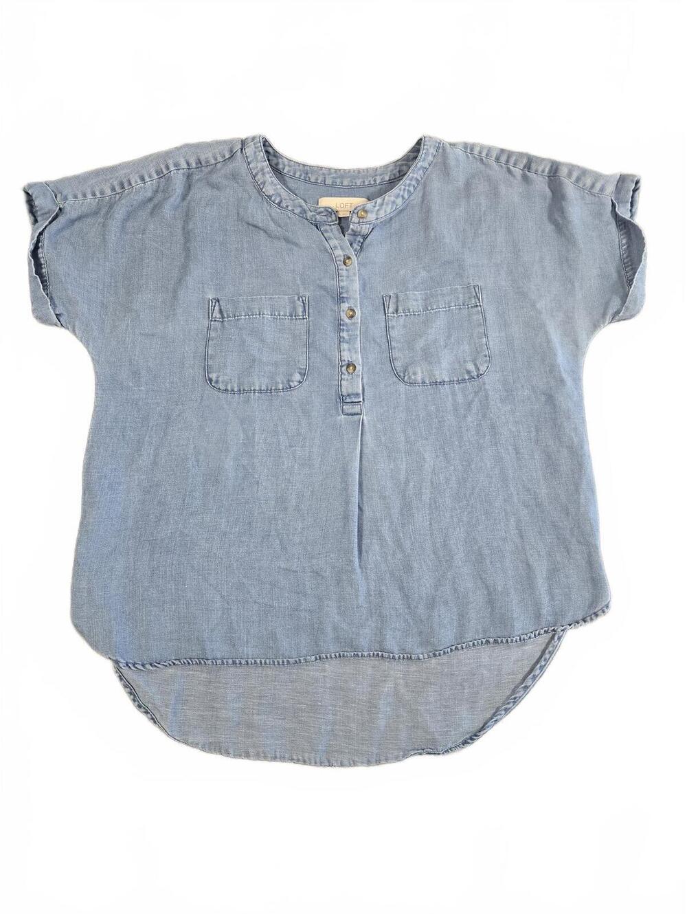 LOFT Chambray Dolman Henley Top M Everyday Coastal Grandma